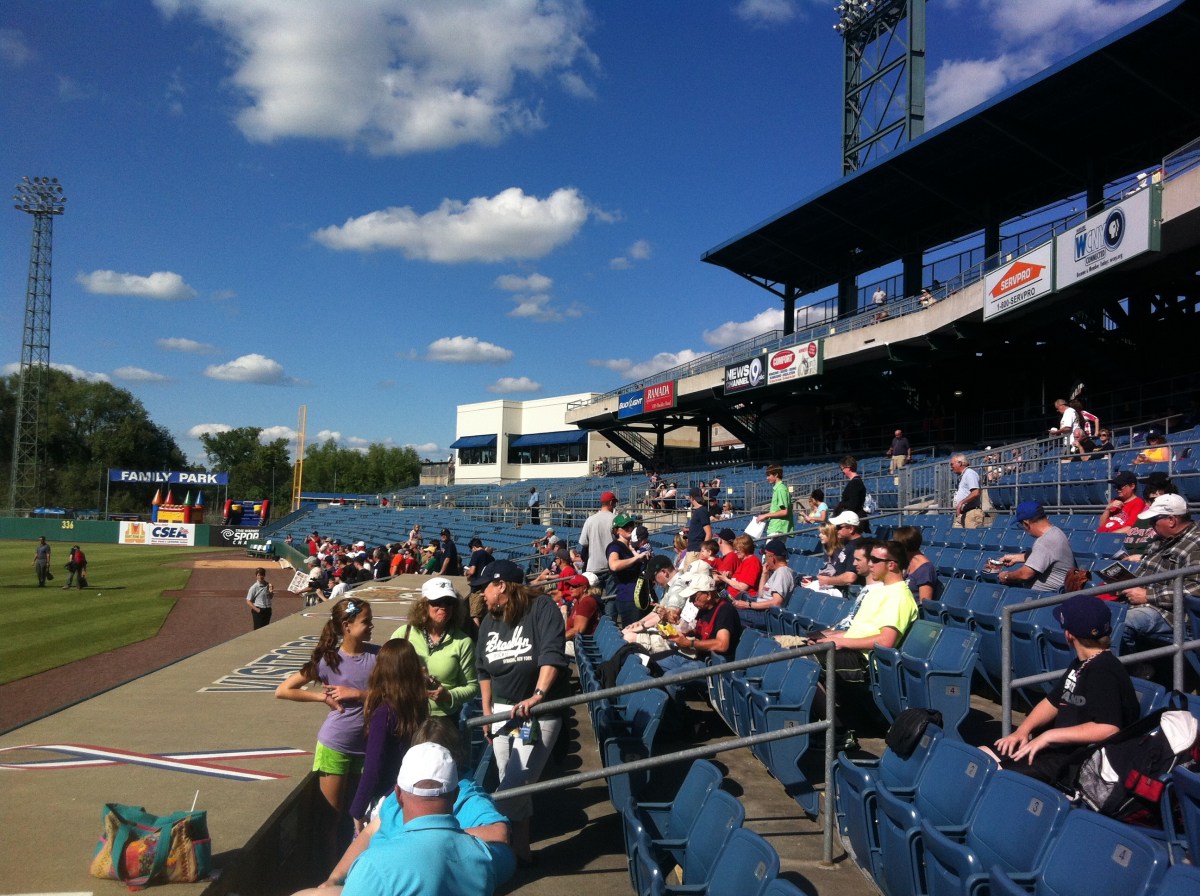The Visitors side at NBT Stadium. Most of these people are Red Sox Fans.