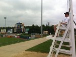 One of the lifeguard chairs overlooking the outfield.